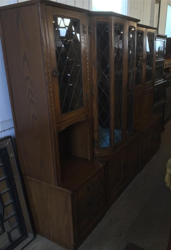 Large oak display cabinet with cupboards below